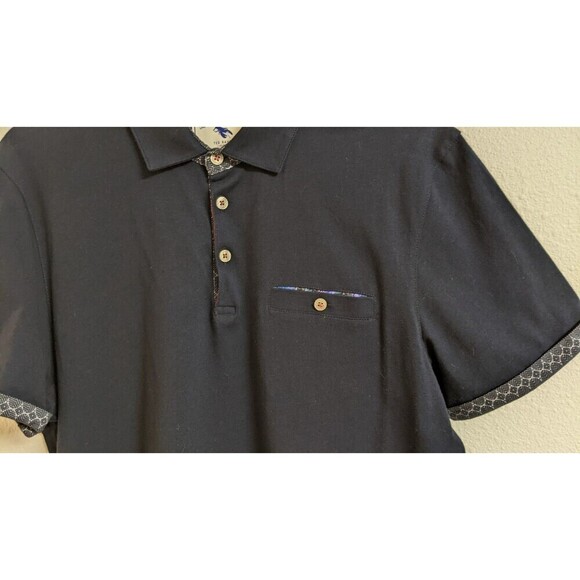 Men's TED BAKER The World is Your Oyster Navy Blue One Pocket Polo SS Shirt 4/LG - Picture 5 of 7